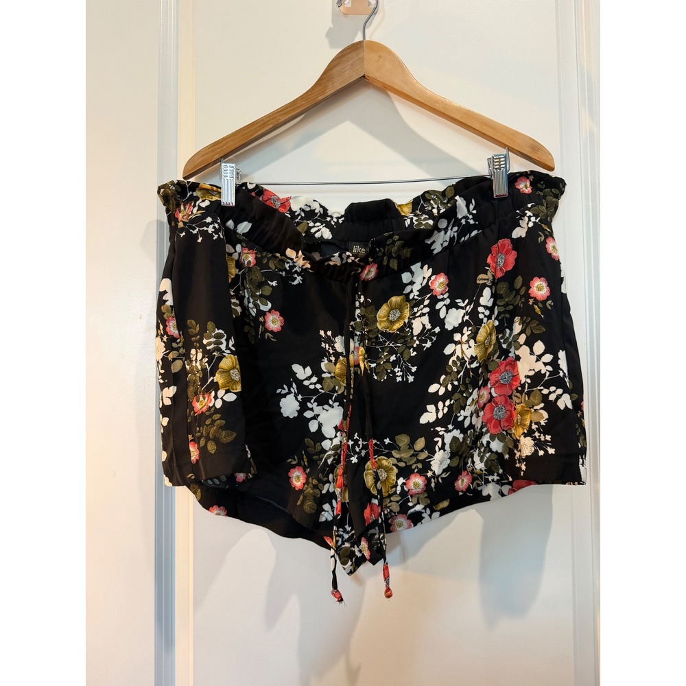 Like An Angel Floral Paperbag Waist Shorts Black Multi Color Plus Size 2X